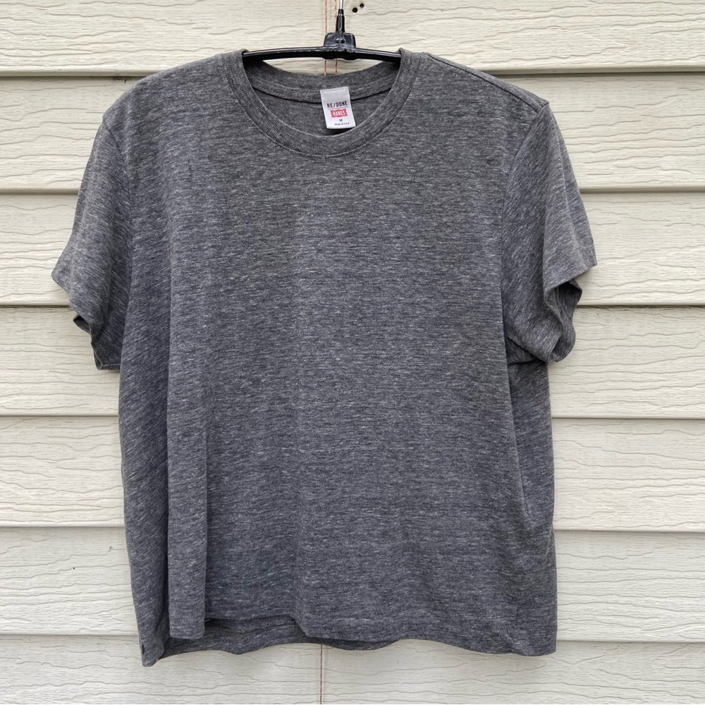 Hanes RE/DONE Heather Gray Cropped Short Sleeve Tee Classic Comfort